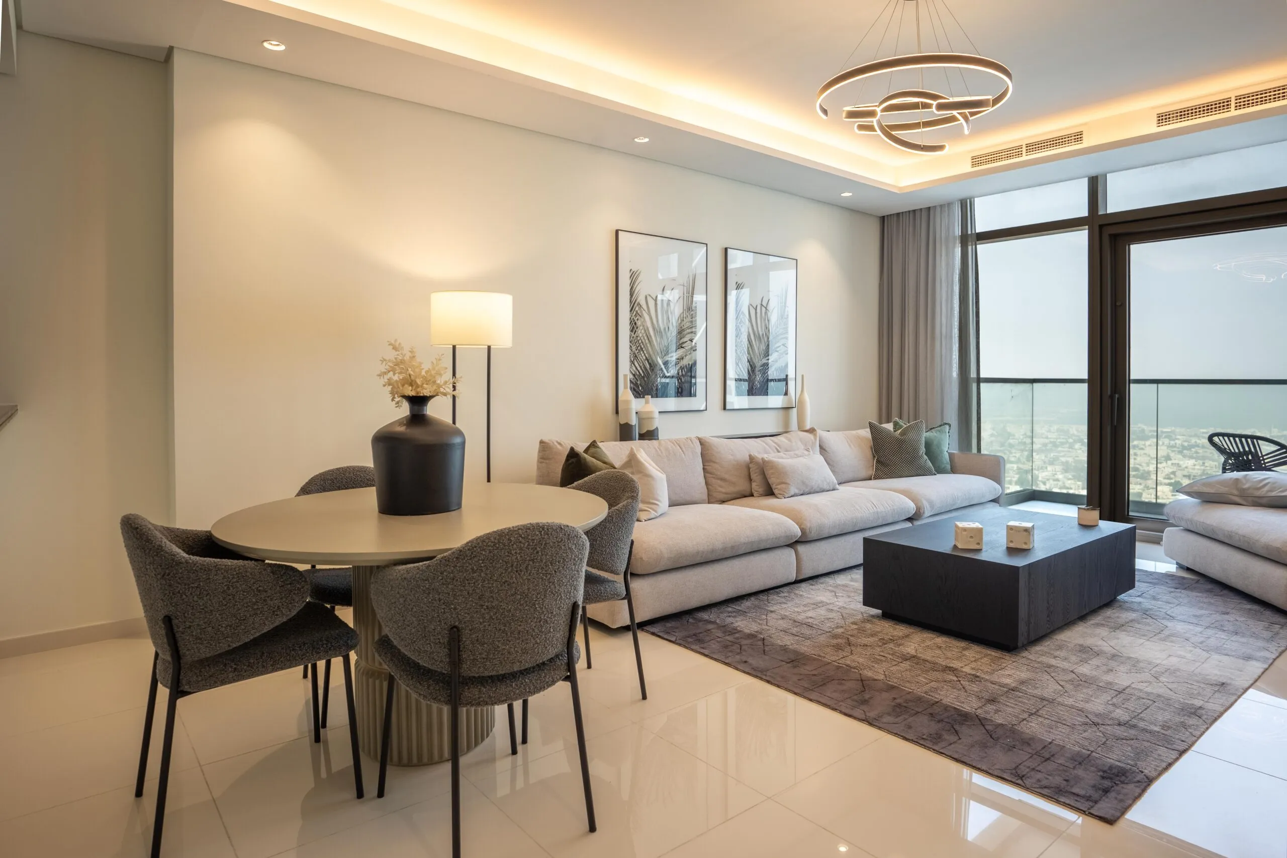 Living room with modern furniture and elegant decor