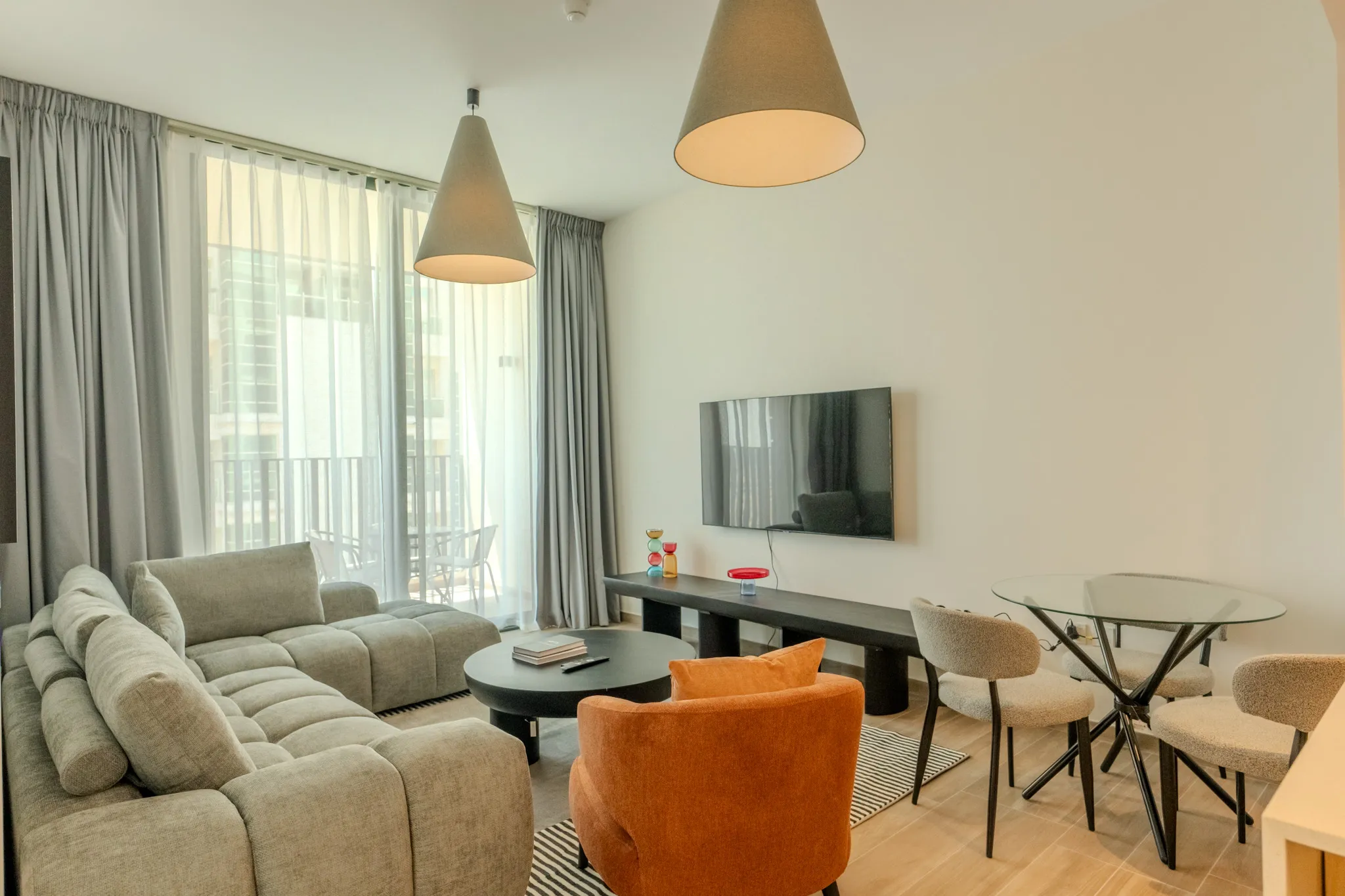 Living room with modern furniture and elegant decor